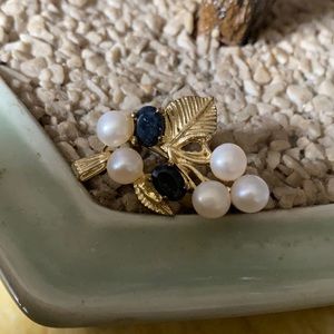Vintage Asian pearl natural sapphire brooch & pendent